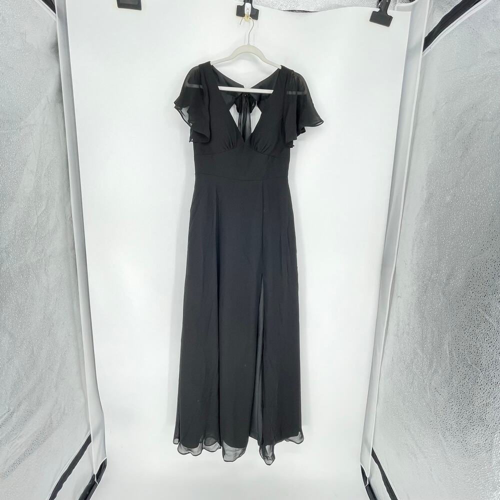 Azazie Long Formal Black V-Neck Dress Size 6